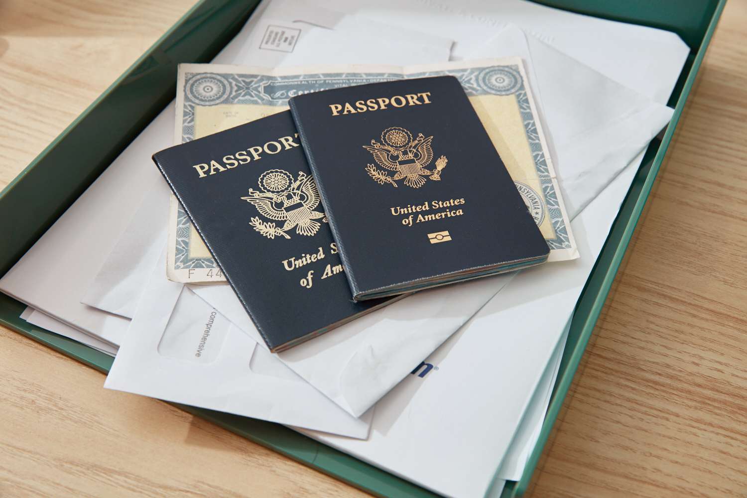 passports on a table