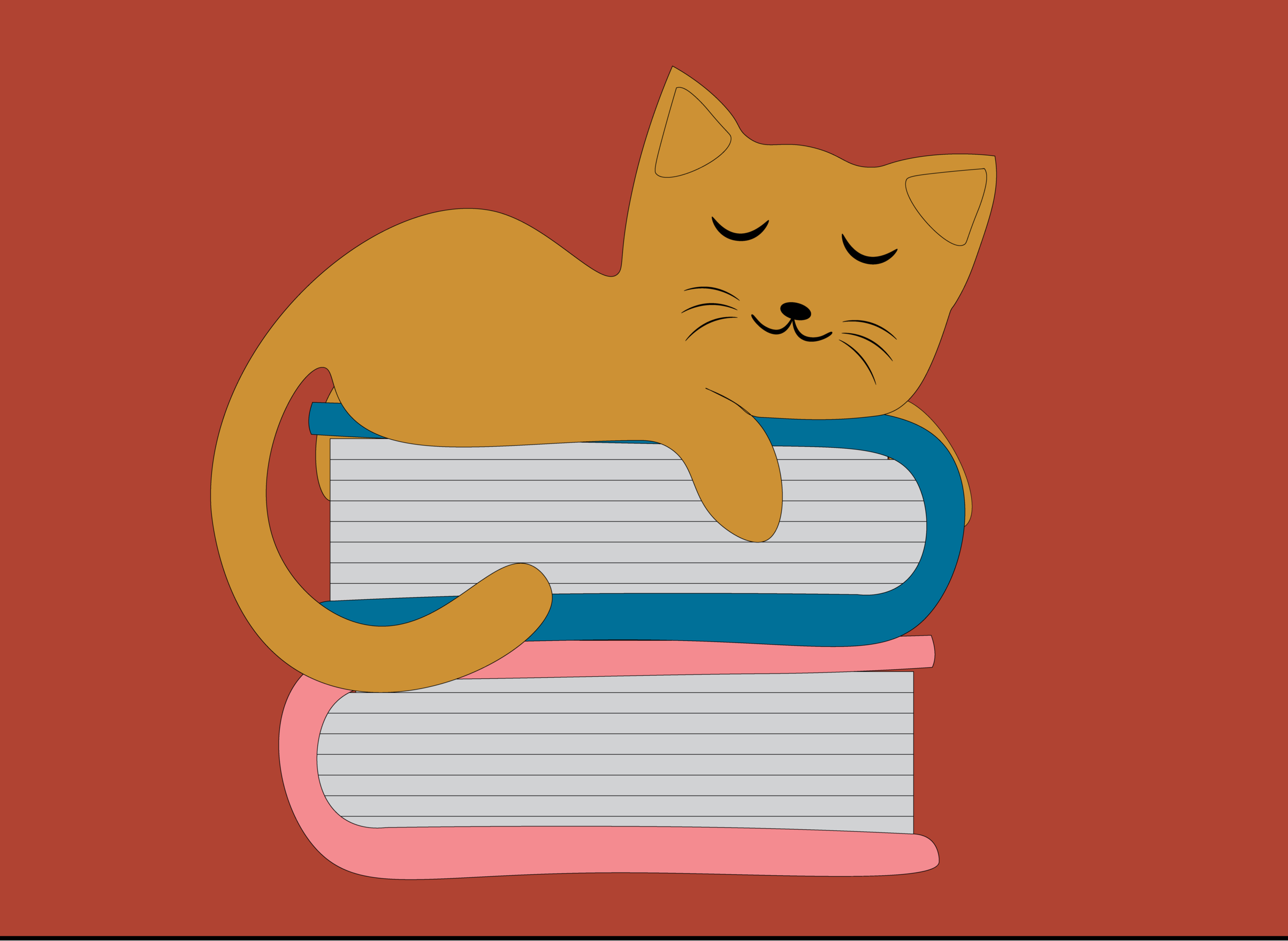 Cat napping on books. 