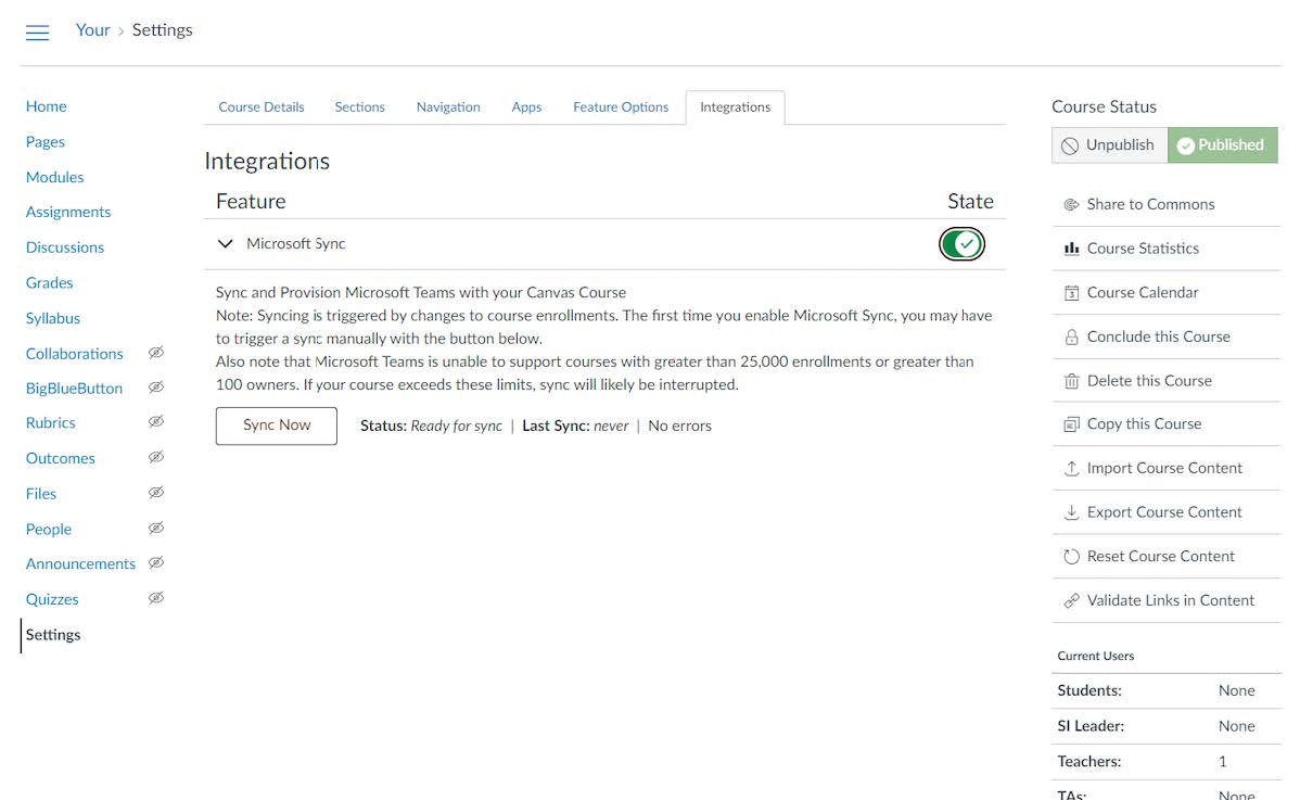 Within Integration Turn on the feature "Microsoft Sync"