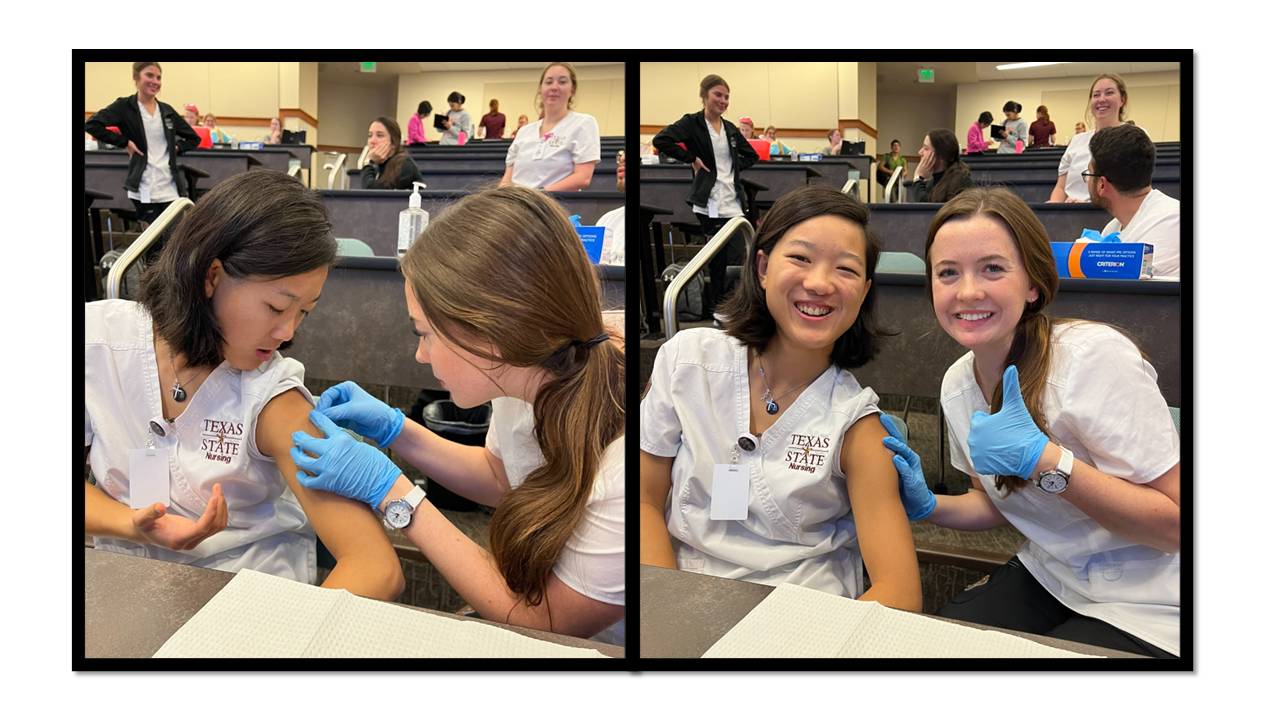 Nursing students giving flu vaccines October 2023