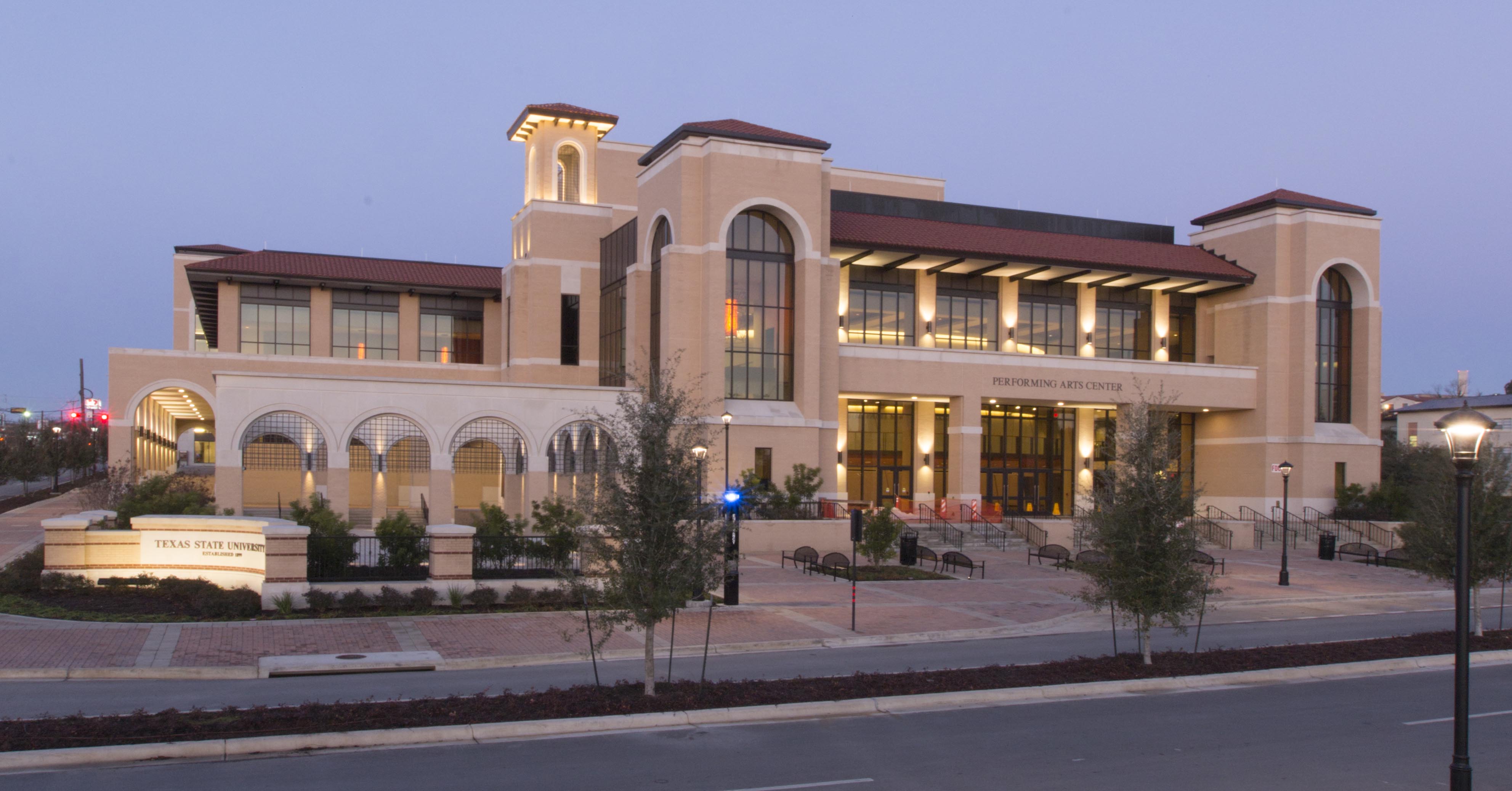 Performing Arts Center at Texas State University at Night