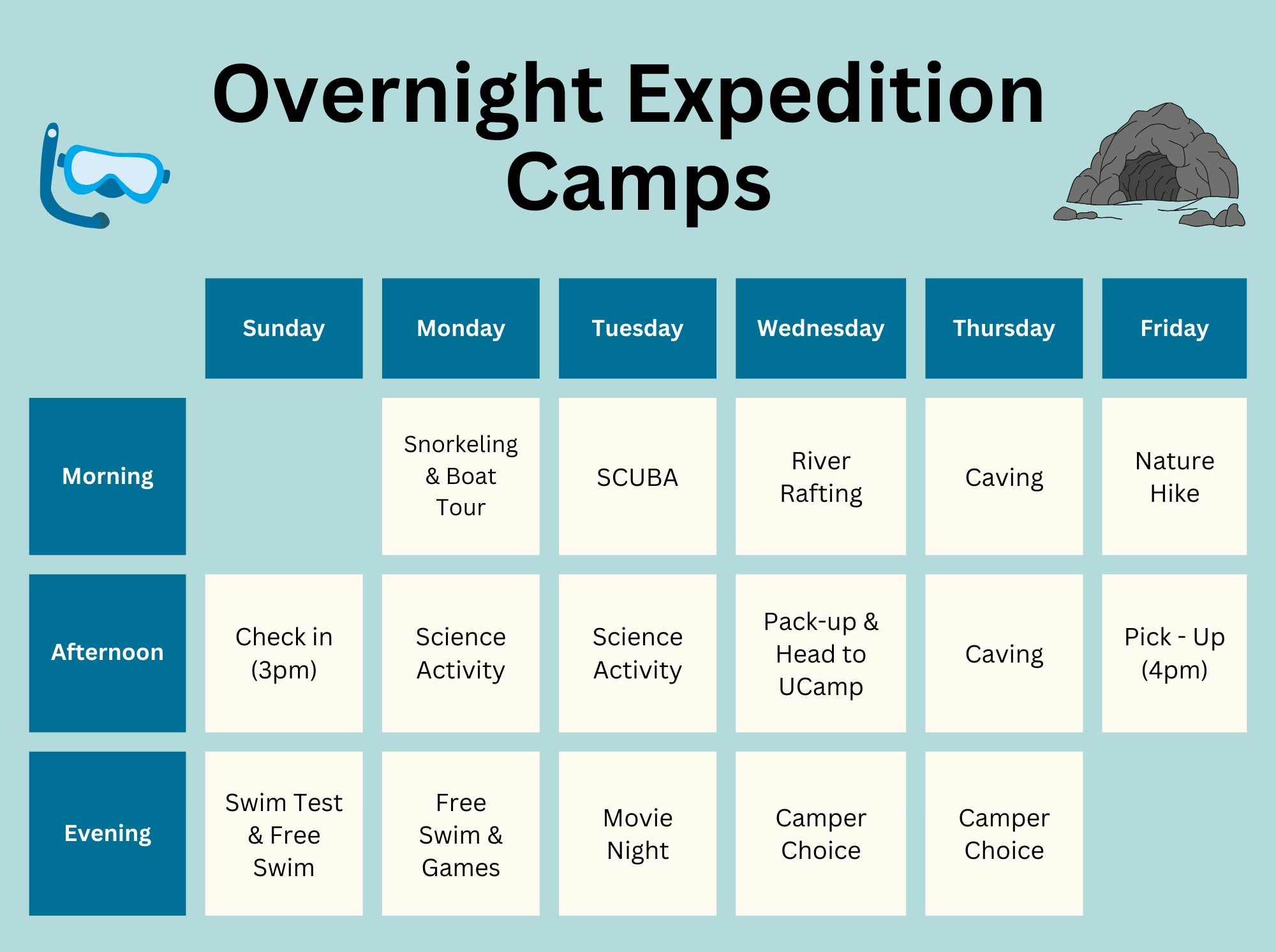 overnight camp activity schedule