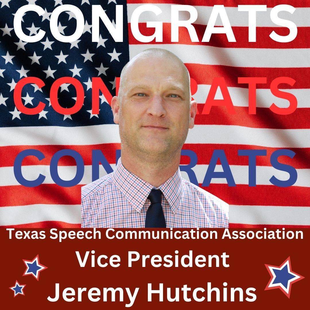 Jeremy Hutchins headhost with american flag behing him and the words congrats on his VP for TSCA