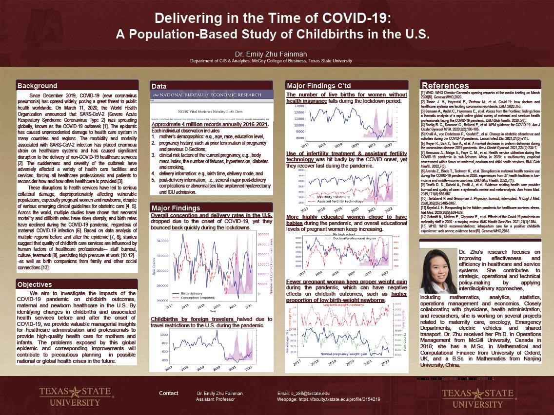 Graphic of poster winner 2 titled: Delivering in the Time of COVID-19: A Population-Based Study of Childbirths in the U.S.