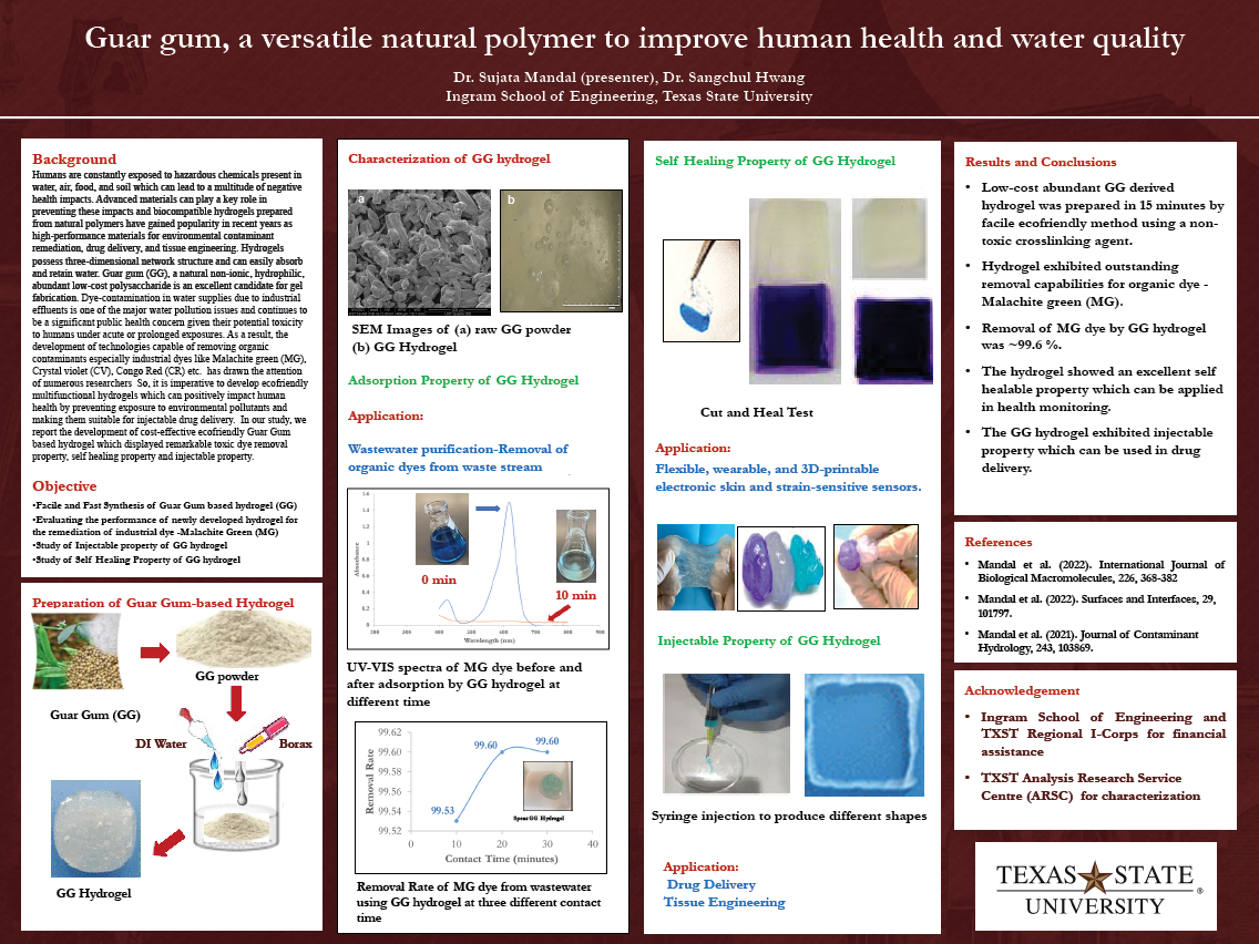 Graphic for poster winner 7 titled: Guar gum, a Versatile Natural Polymer to Improve Human Health and Water Quality