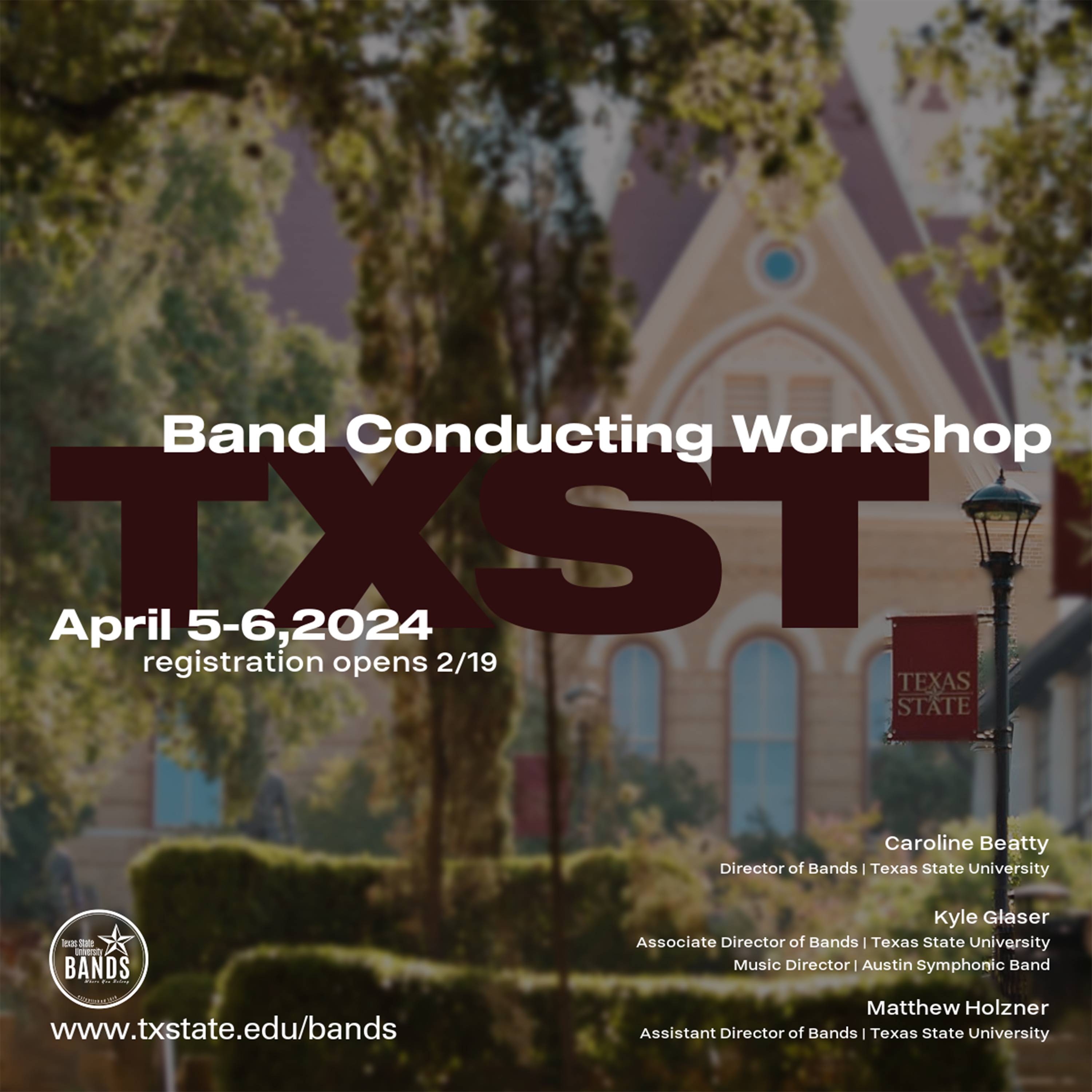 Image of Old Main with Band Conducting Workshop text