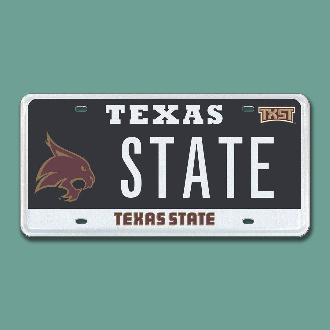 Texas State license plate on blue background.