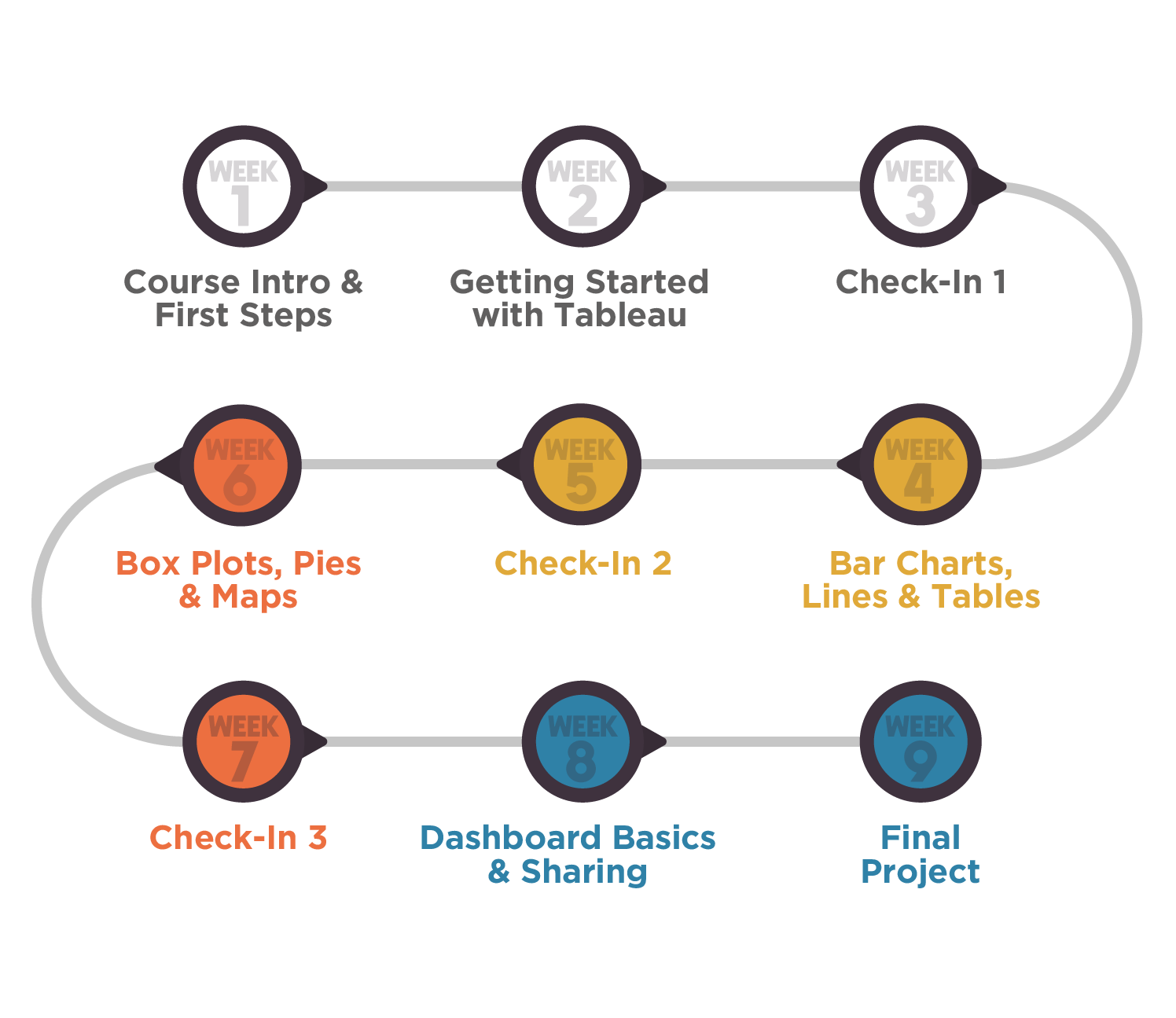 A diagram detailing the course structure of the Visualizing Mental Health course