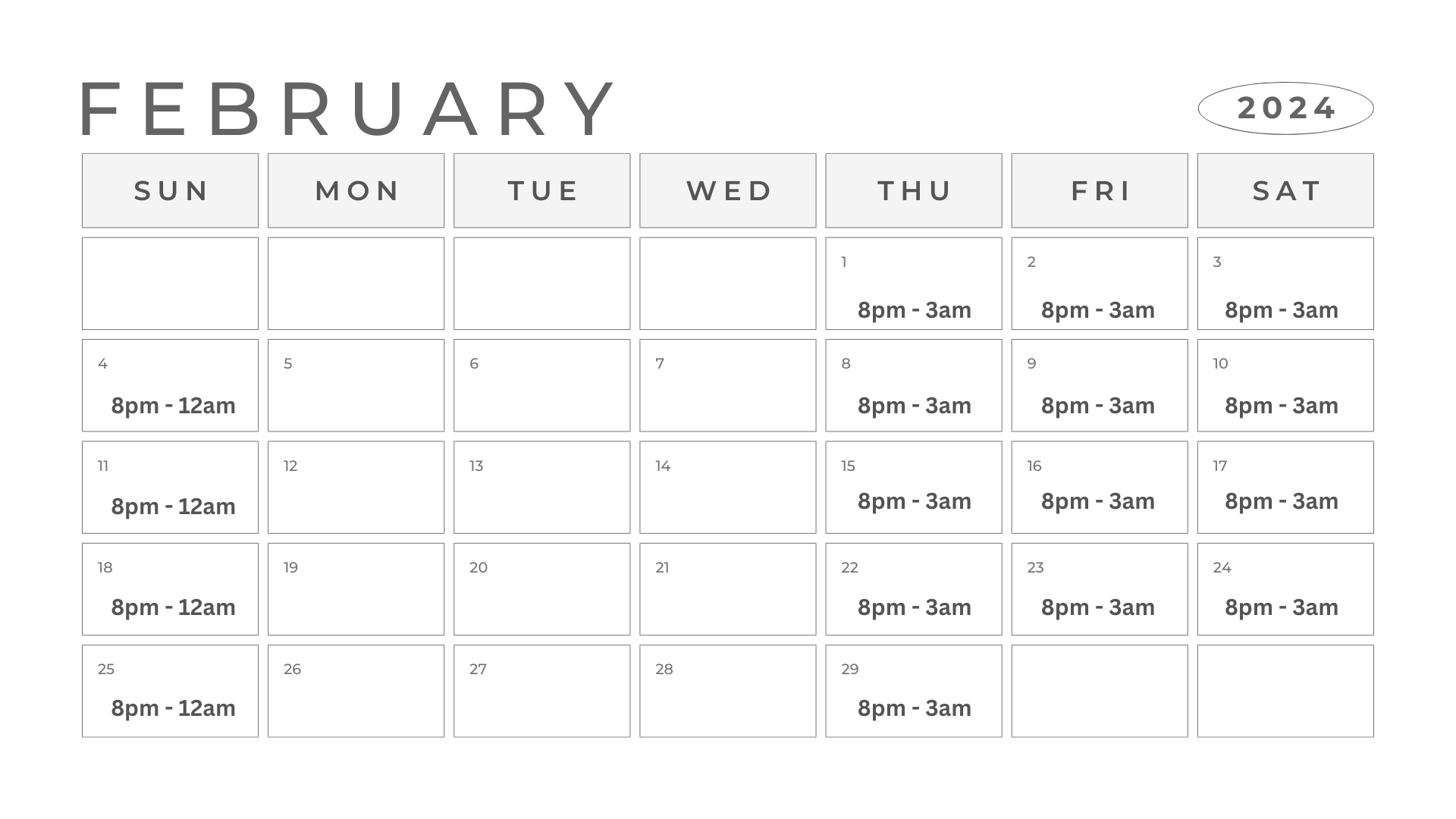 Feb 2024 Schedule
