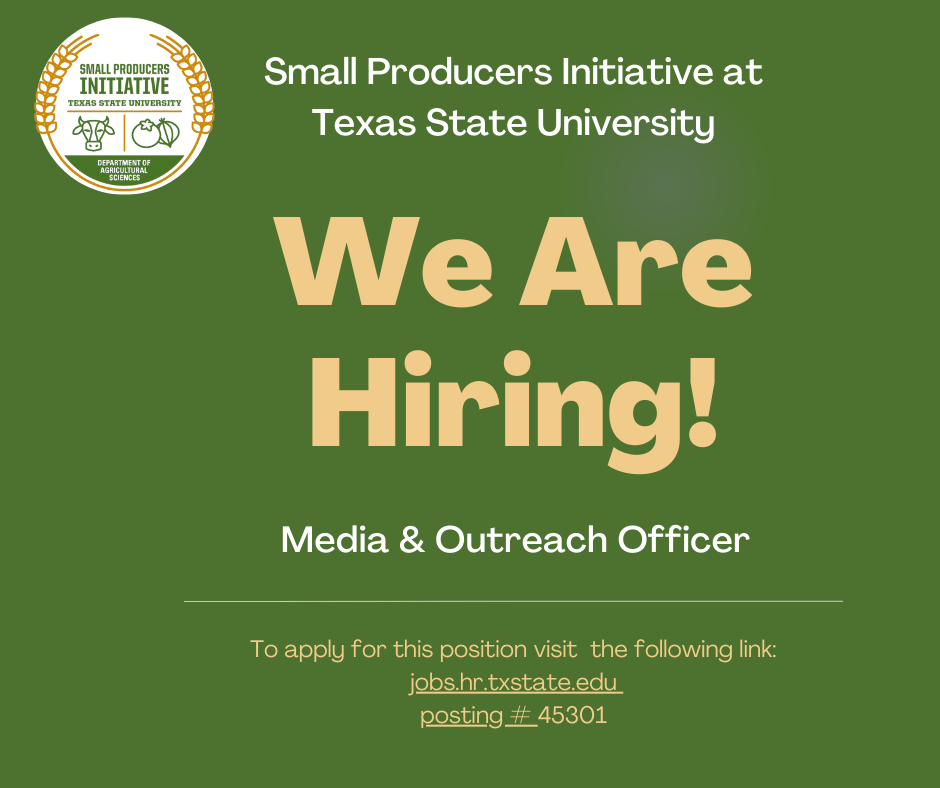 Informational text Referencing a job posting for the Small Producer's Initiative 