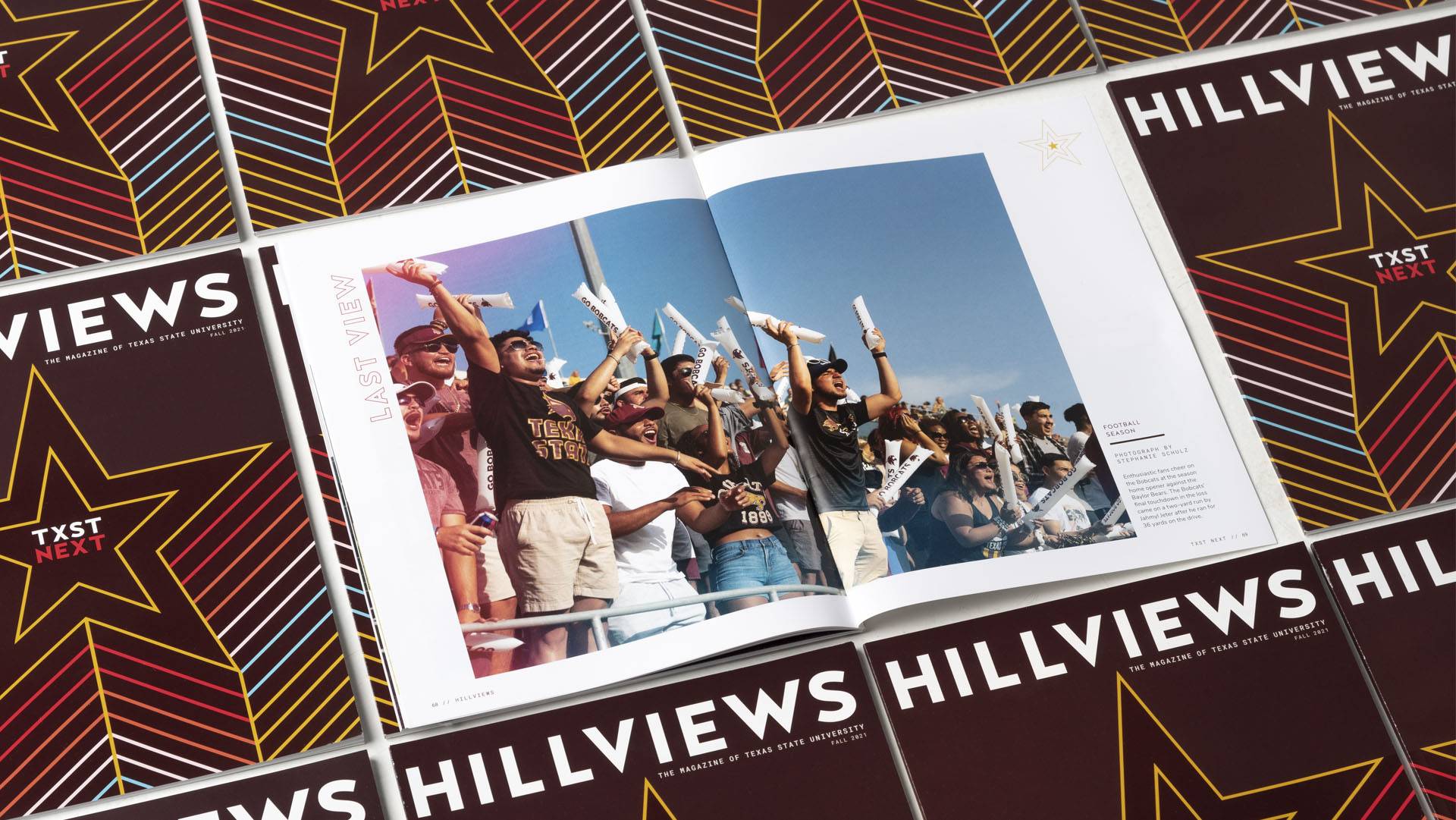 Photo of hillviews magazine spread that reads "football season"