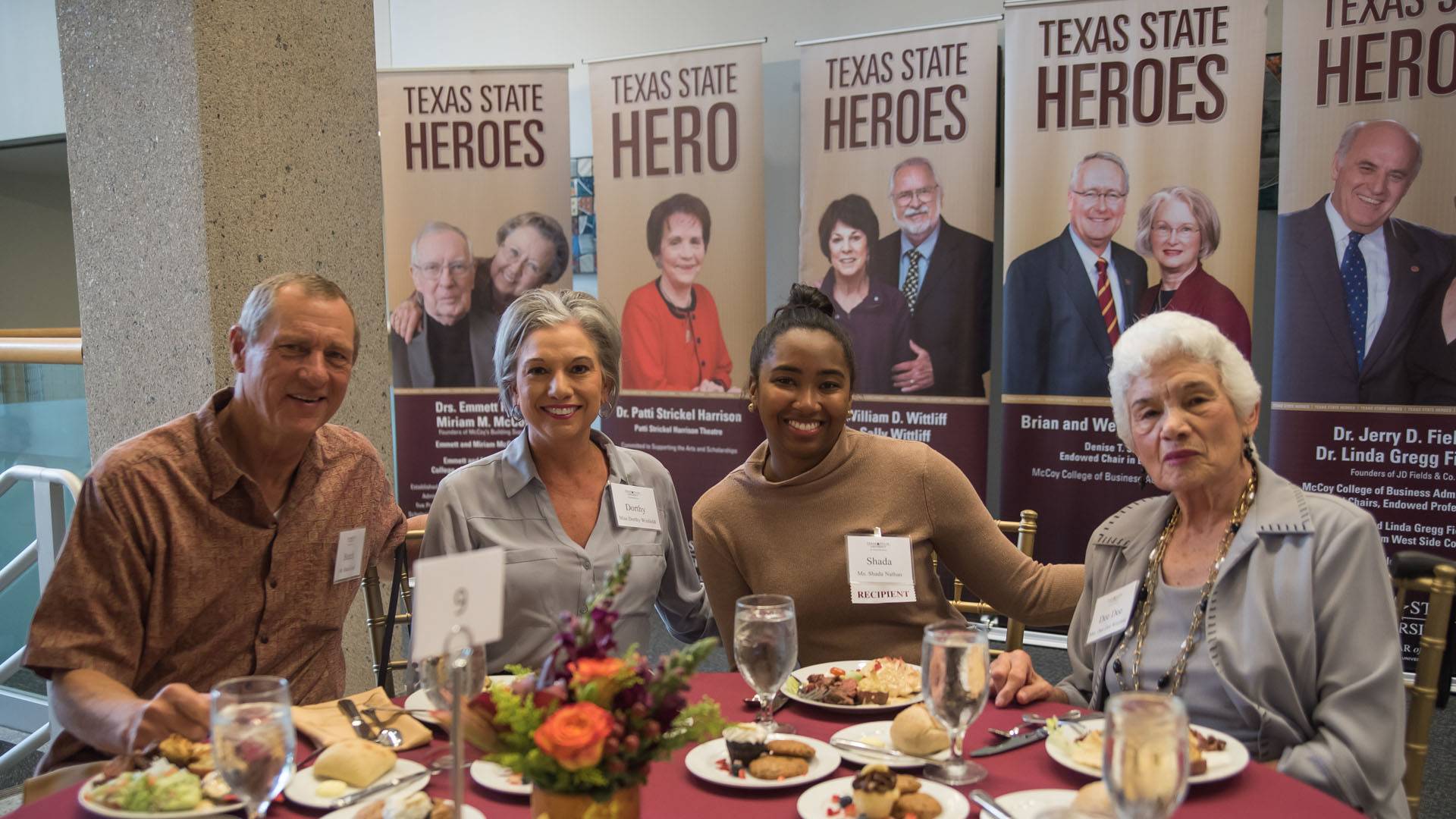 Group photo of Texas State donors and scholarship recipients.