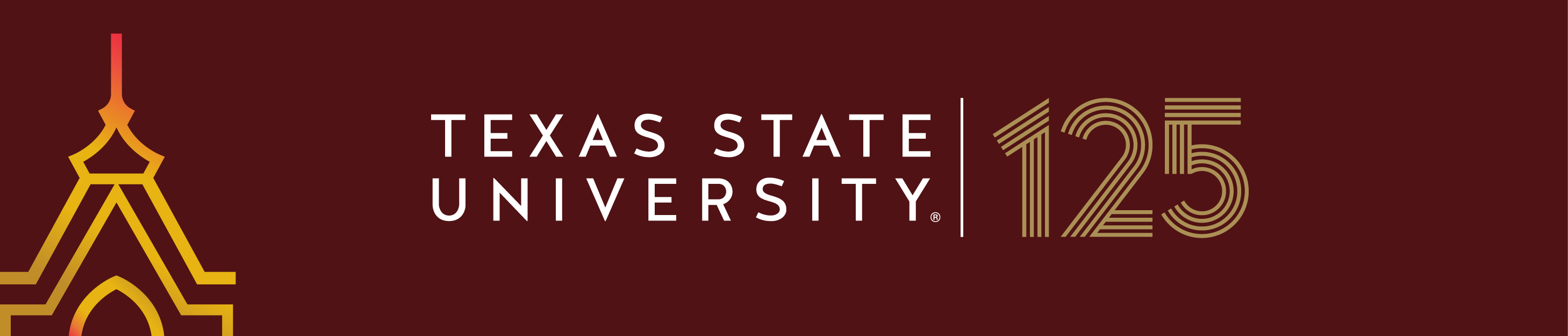 graphic reading TEXAS STATE UNIVERSITY 125 on maroon background
