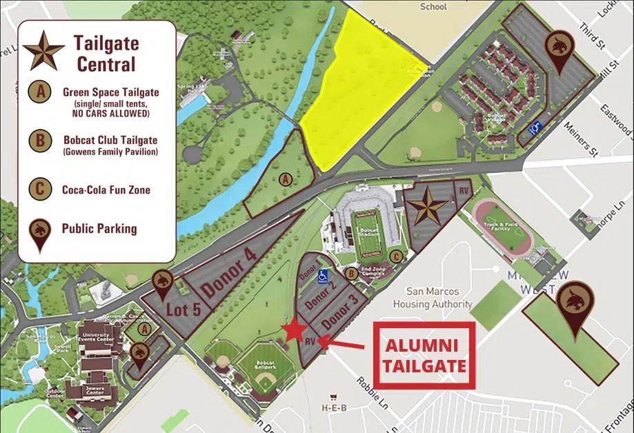 map of tailgate parking