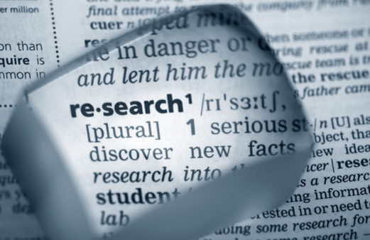 the word "research" and definition in a dictionary