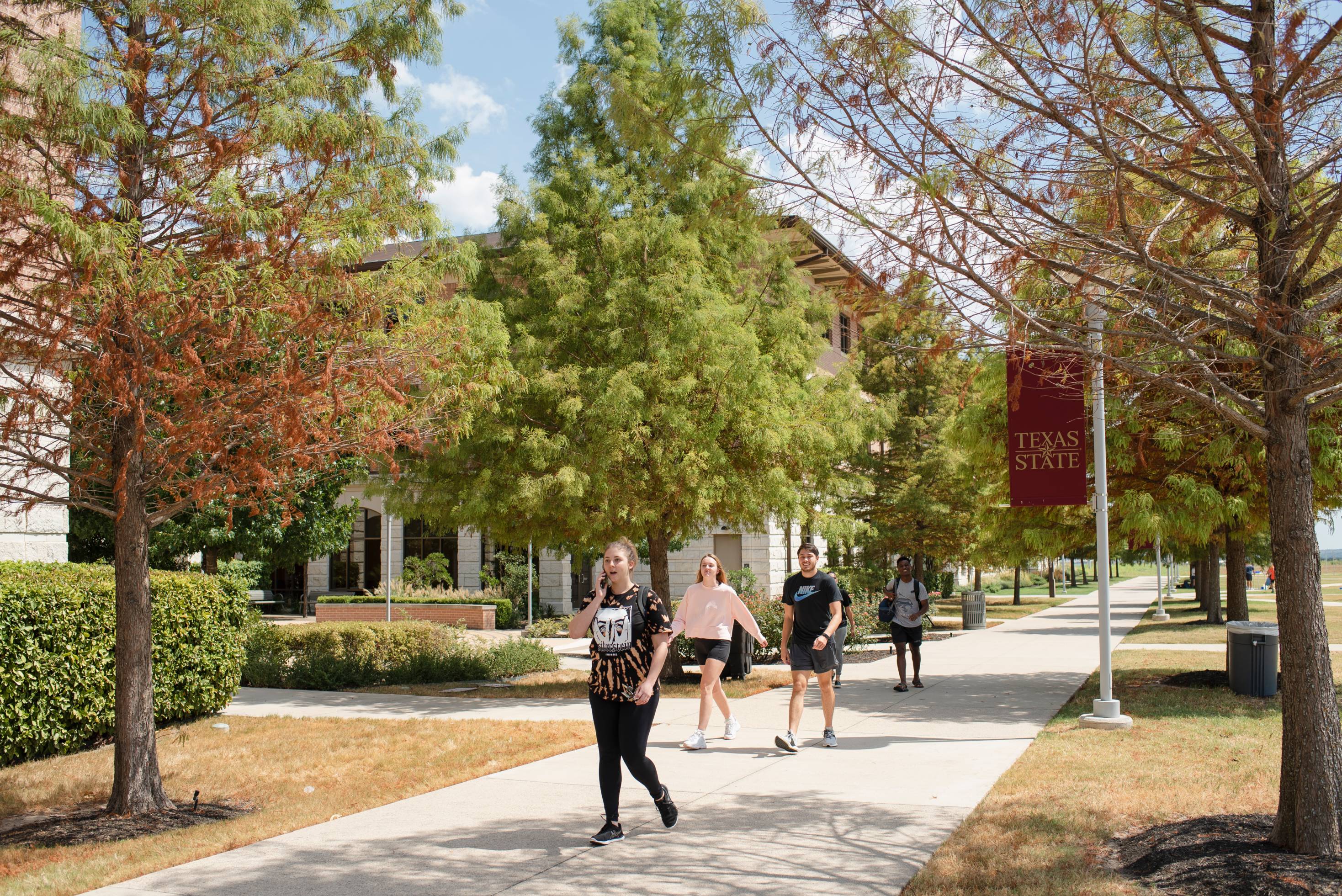 students walking in the quad