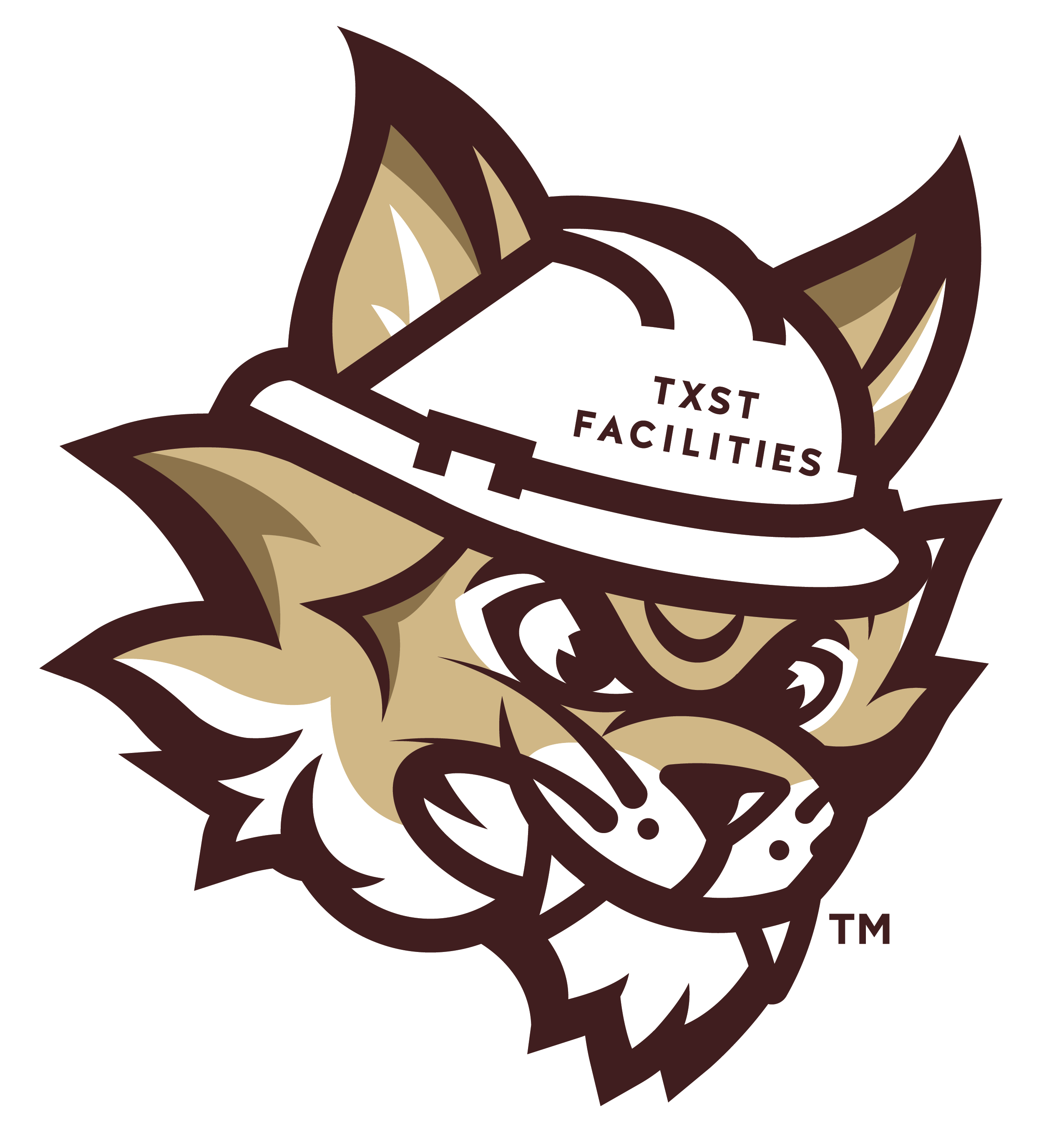 Logo of bobcat with a hard hat on.