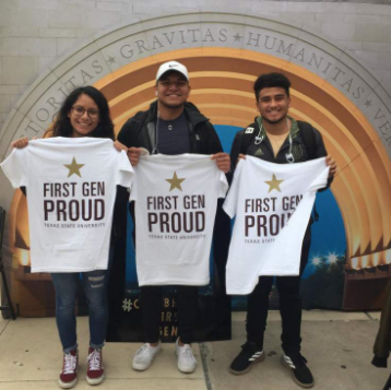 3 first gen students with the first gen t-shirt