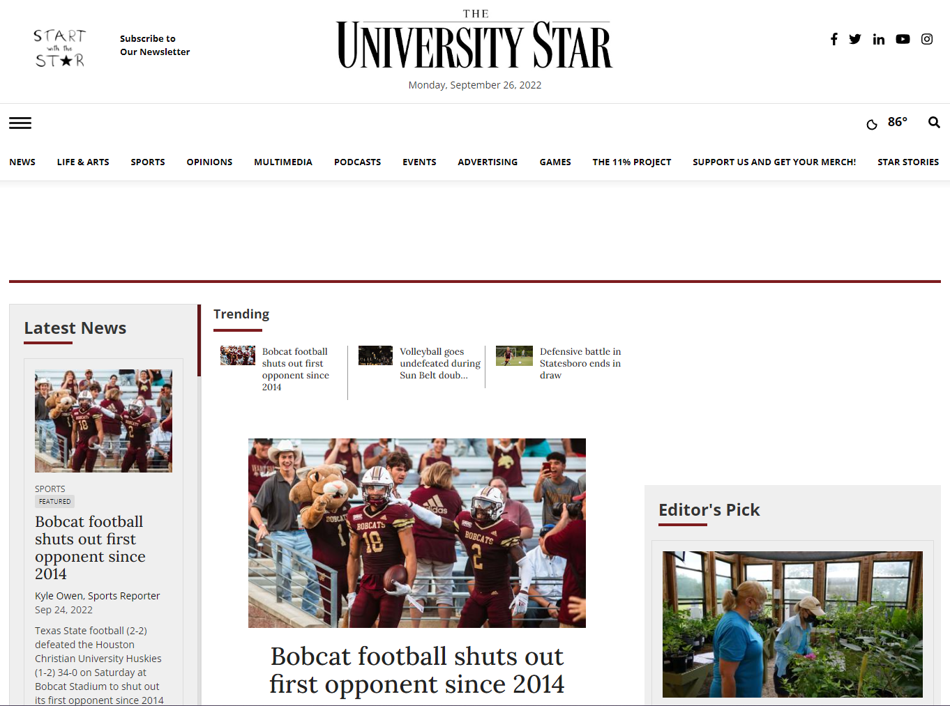 University Star Front Page