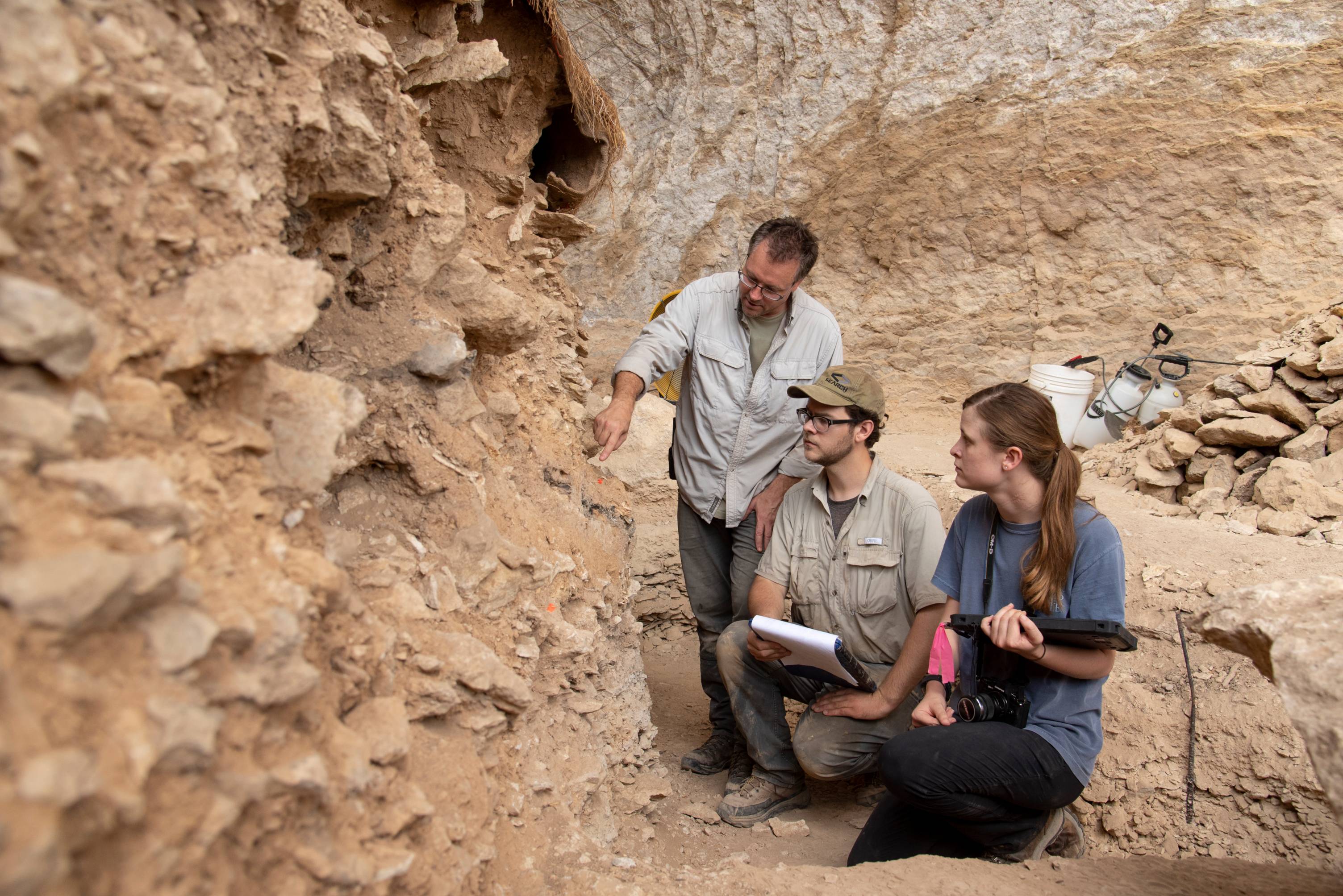 Anthropology researchers and students at a field site