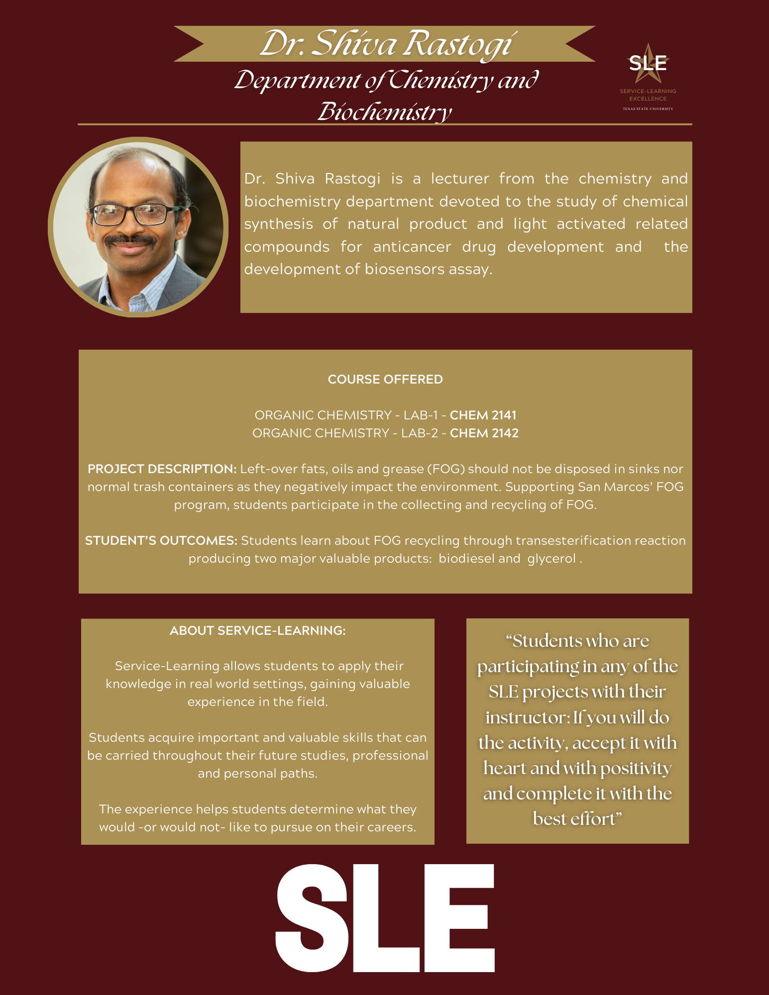 Dr. Shiva Rastogi : Service-Learning Excellence : Texas State University