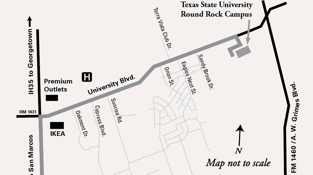 Map showing the Round Rock campus location.