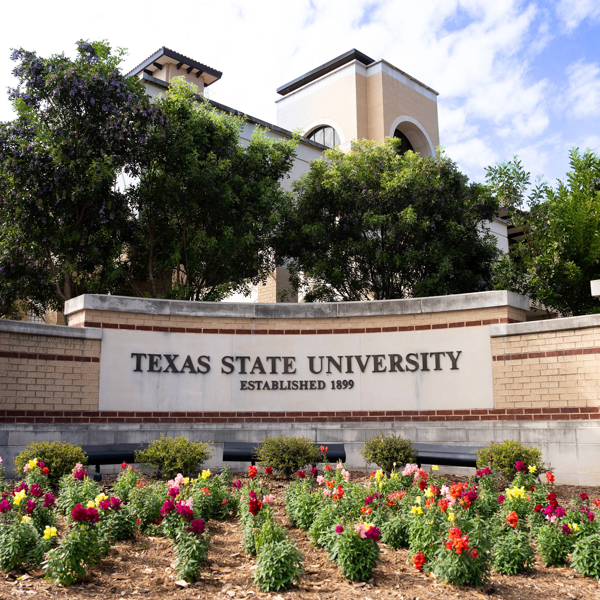 Texas State sign in the spring 
