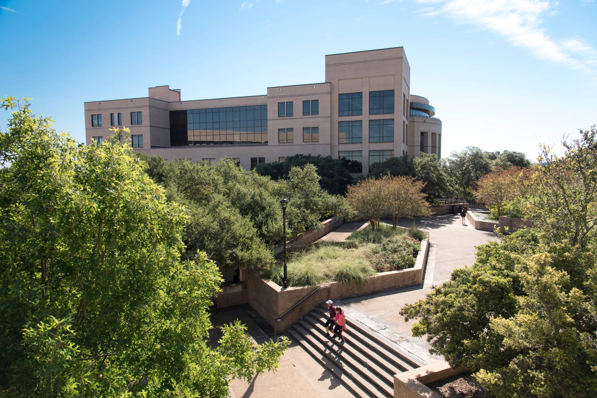 McCoy Hall viewed from the LBJ Student Center. 