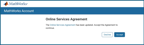 Prompted with an Online Services Agreement, press Accept to continue