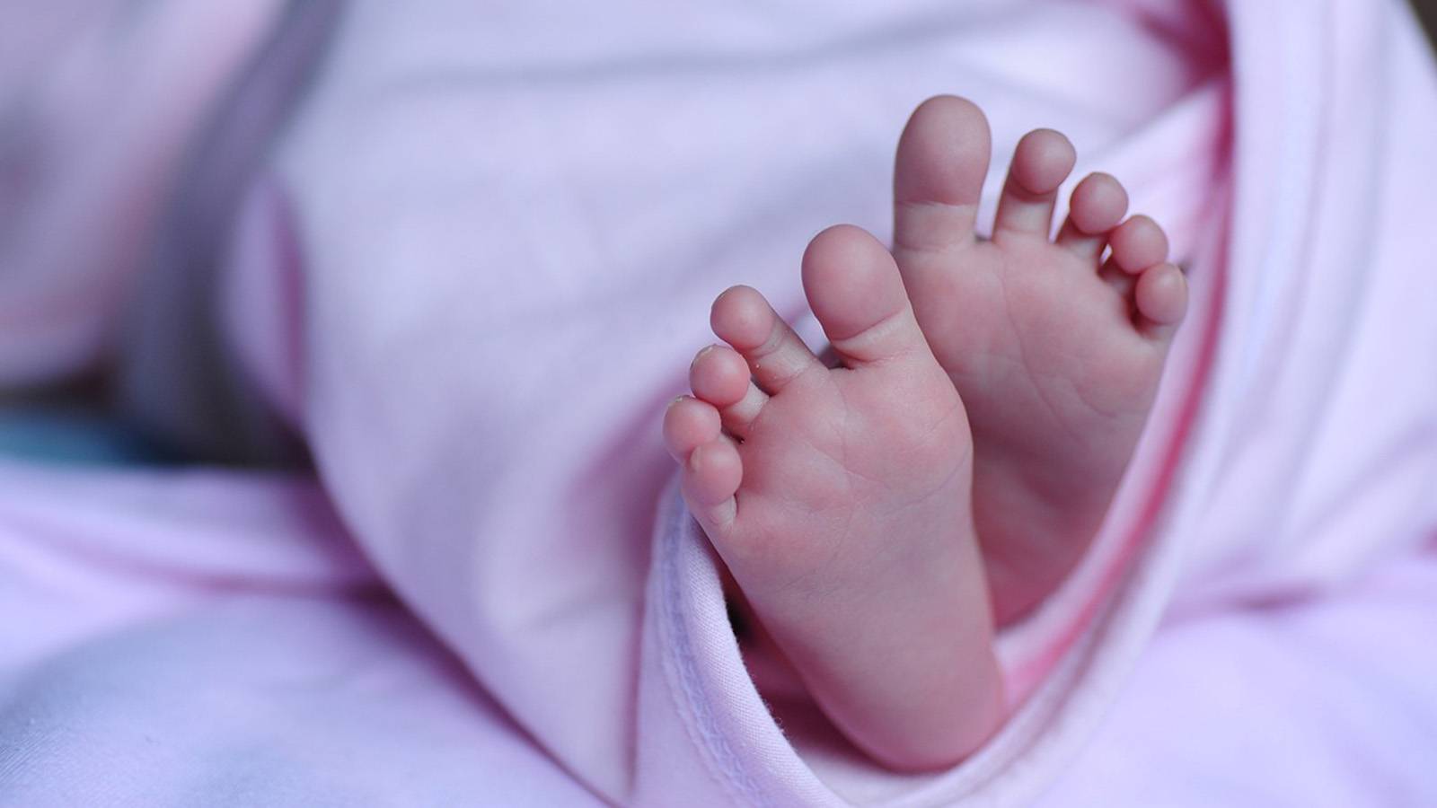 Newborn baby feet wrapped in blankets