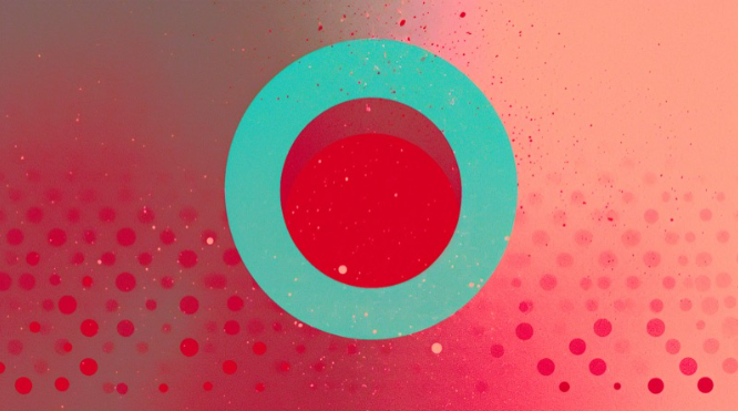 A graphic image of a green circle with a red background.