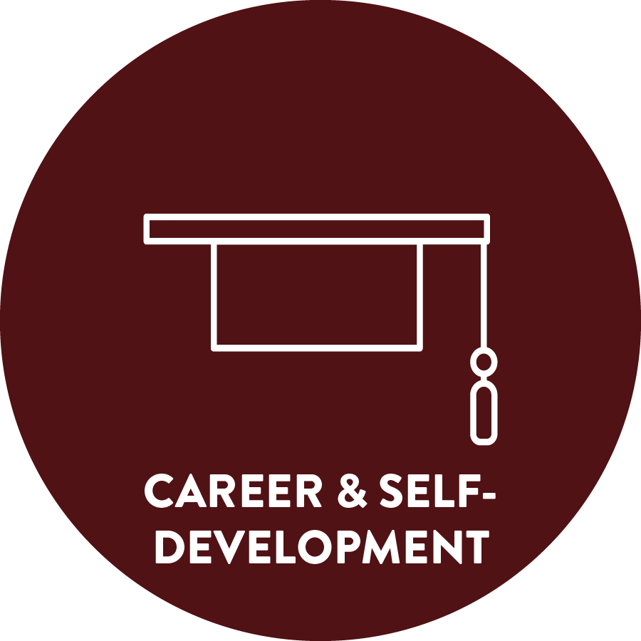 Grad cap icon with the words Career and self development