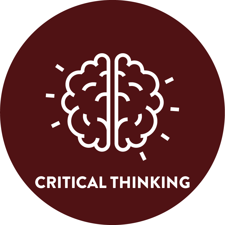 Brain icon and the words, critical thinking