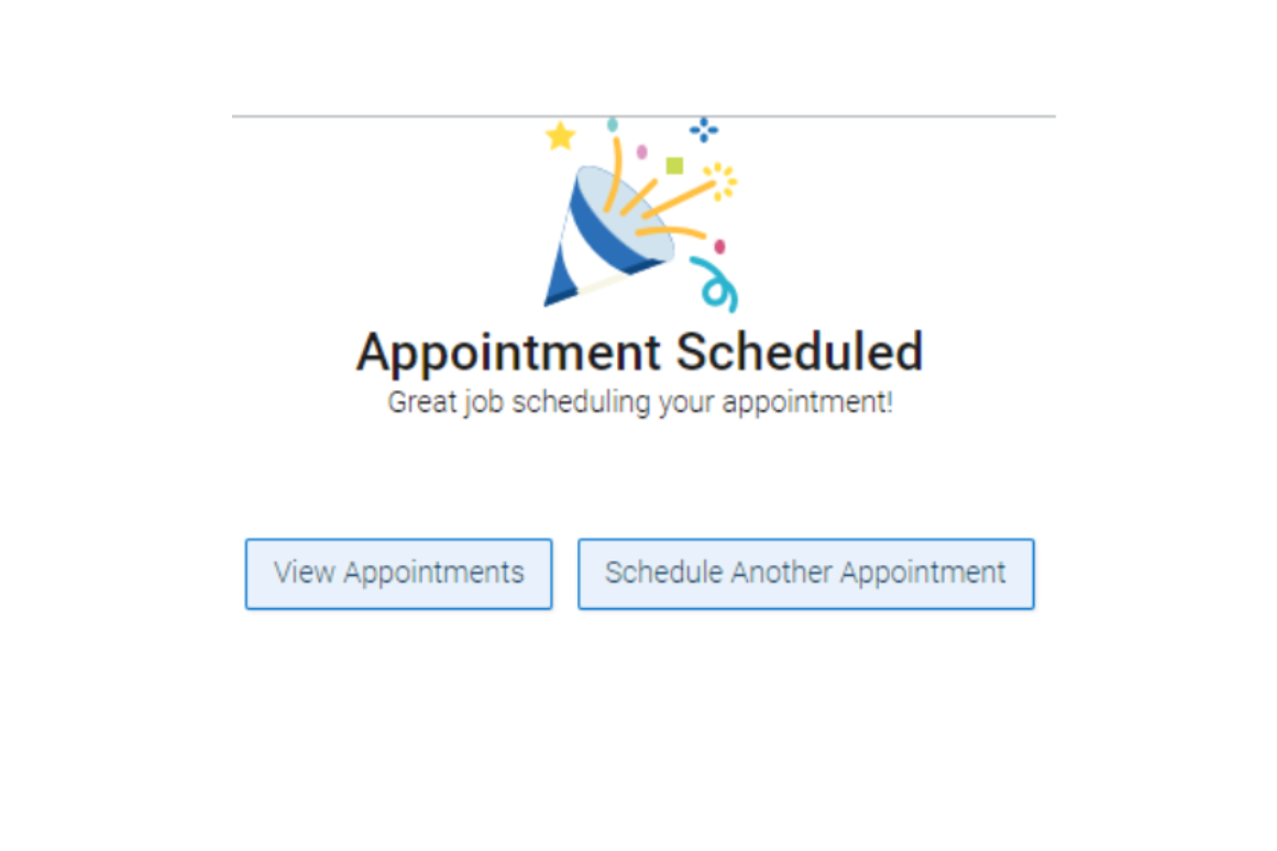 Appointment Confirmation Screen on Navigate Desktop