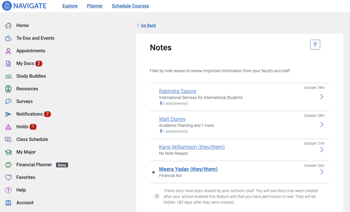 Screenshot of Notes on Navigate Desktop