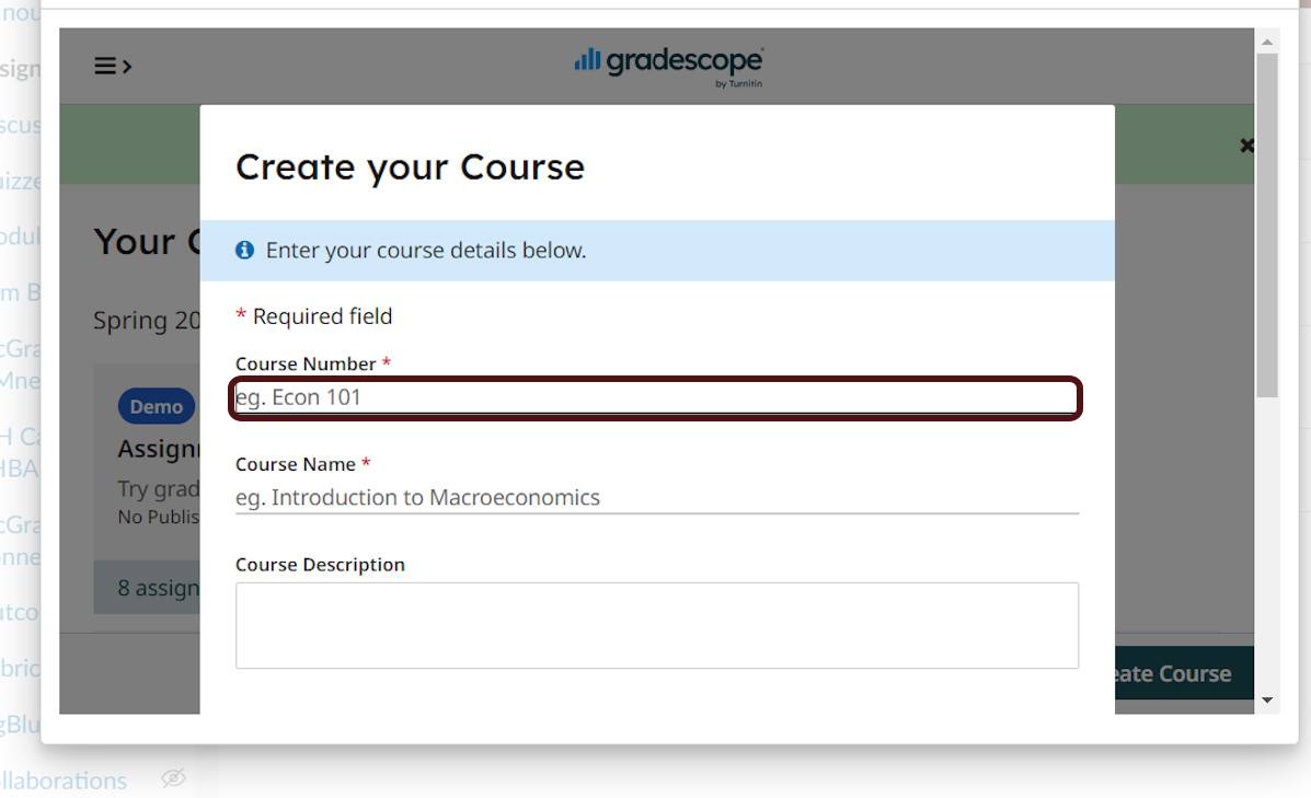 Enter your relevant course information