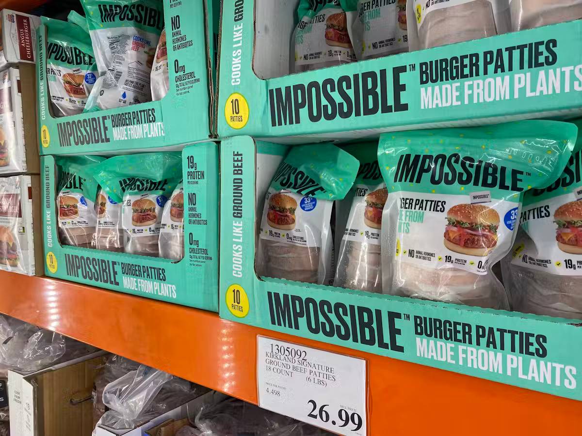 a crate of impossible veggie burger patties
