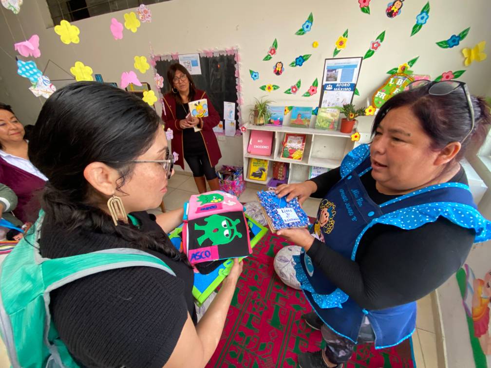 Nancy and teacher with books