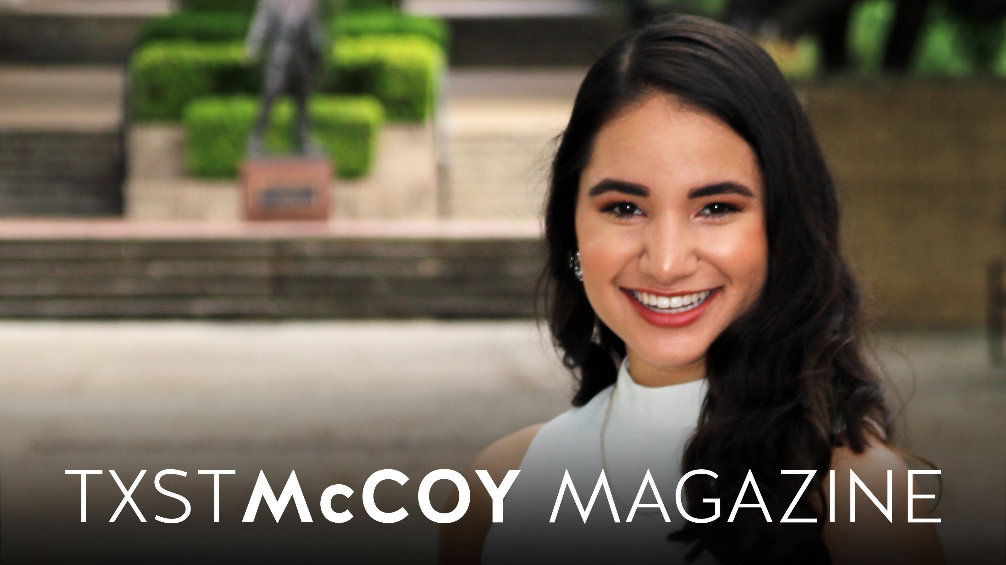 Leanna Mouton with text overlay that reads, "TXST McCoy Magazine"