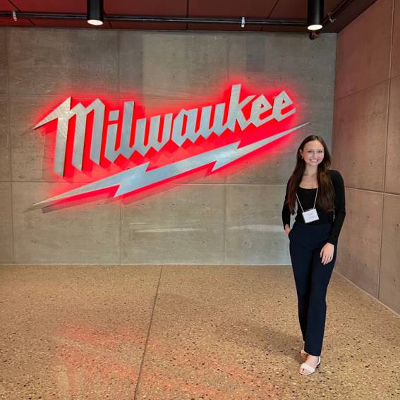 picture of Joni McCawley during her internship with Milwaukee Tool