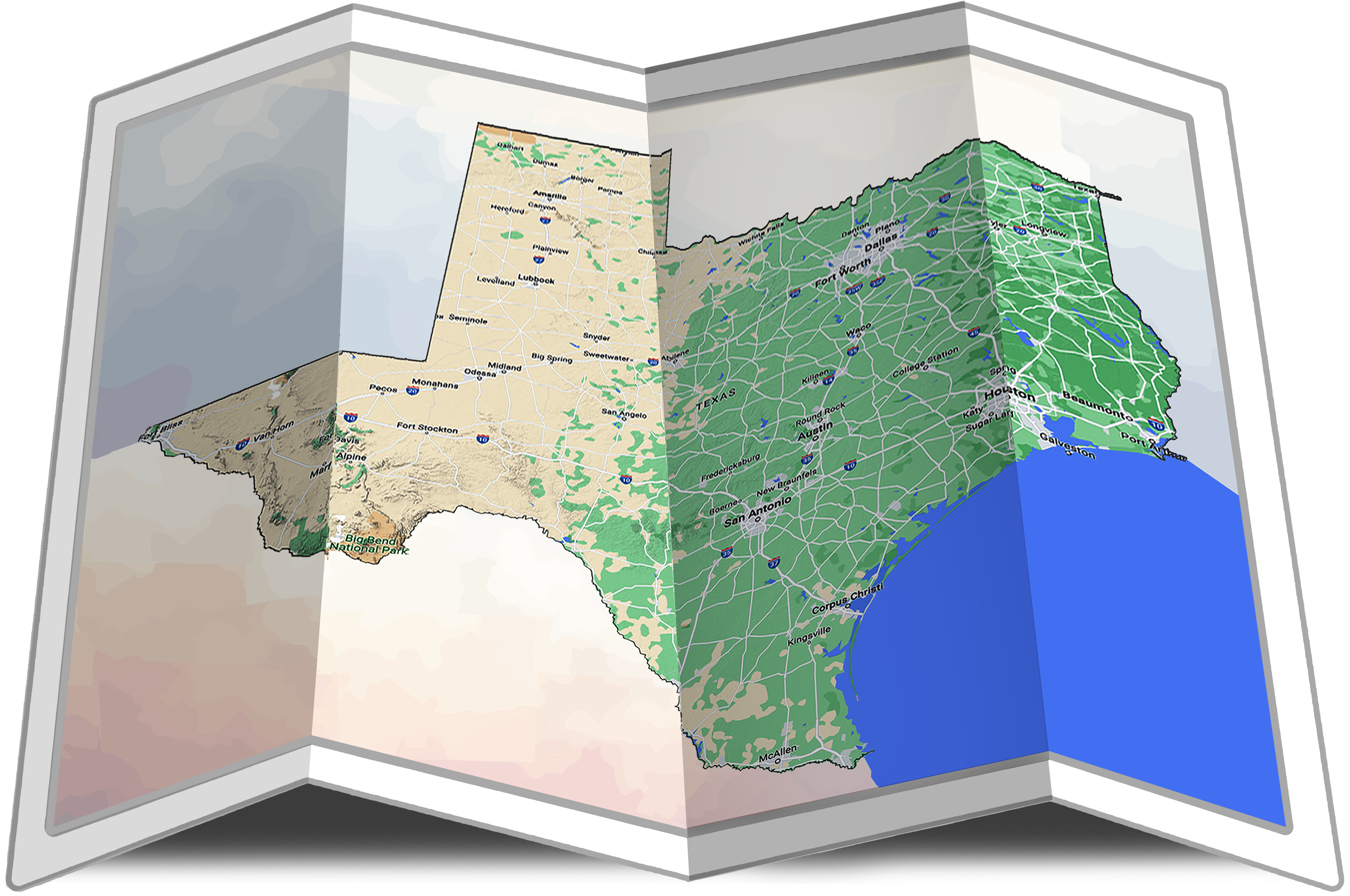 Unfolded map of Texas