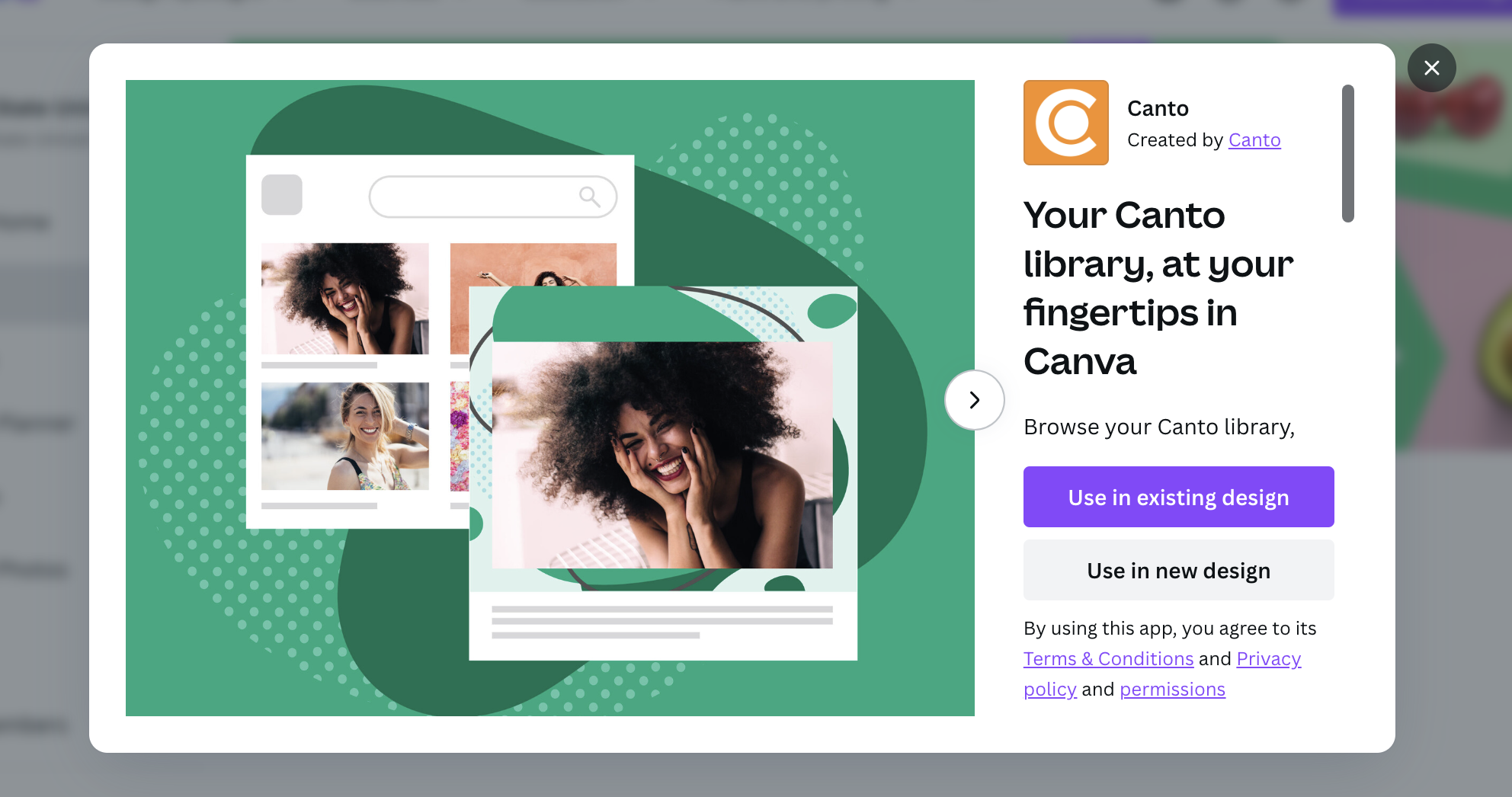 screenshot of canto integration to canva