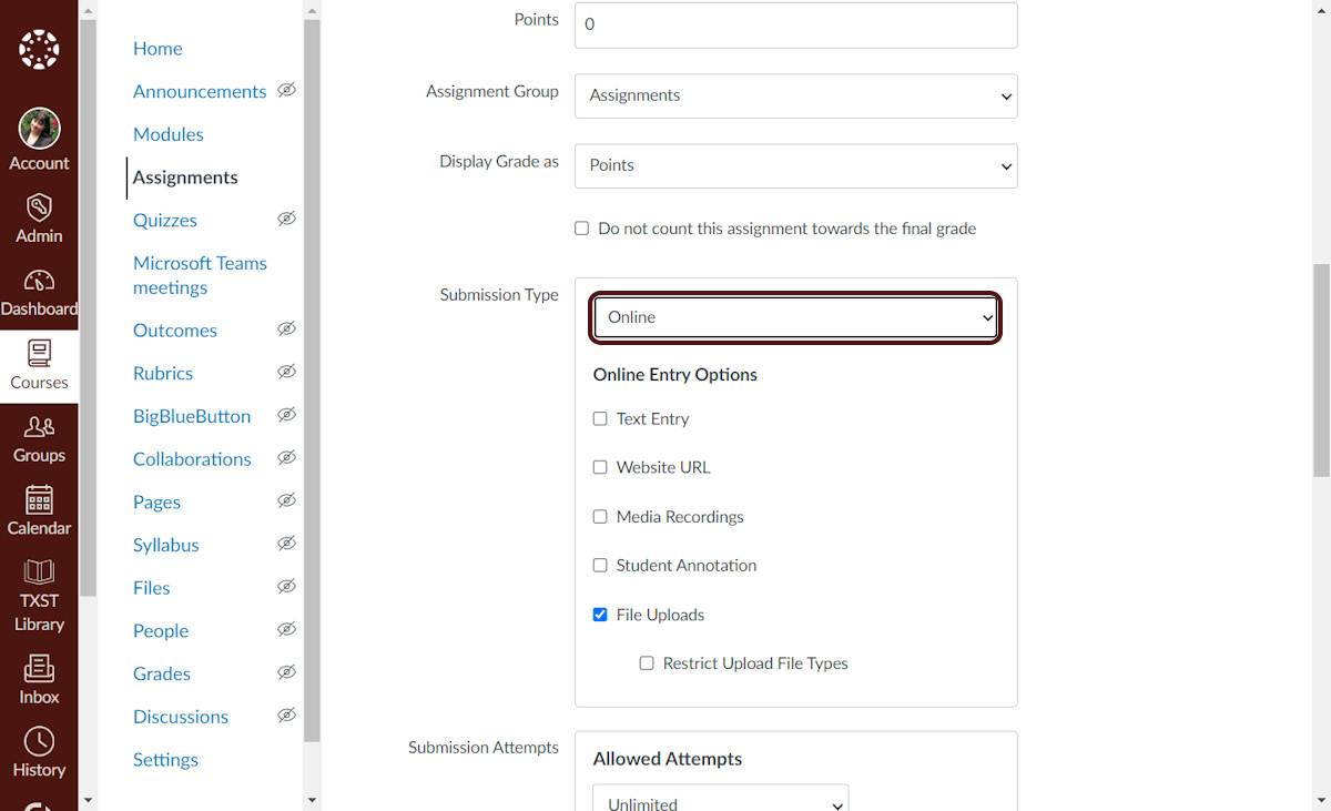 drop down box in Submission type is to be selected and then select Fil uploads