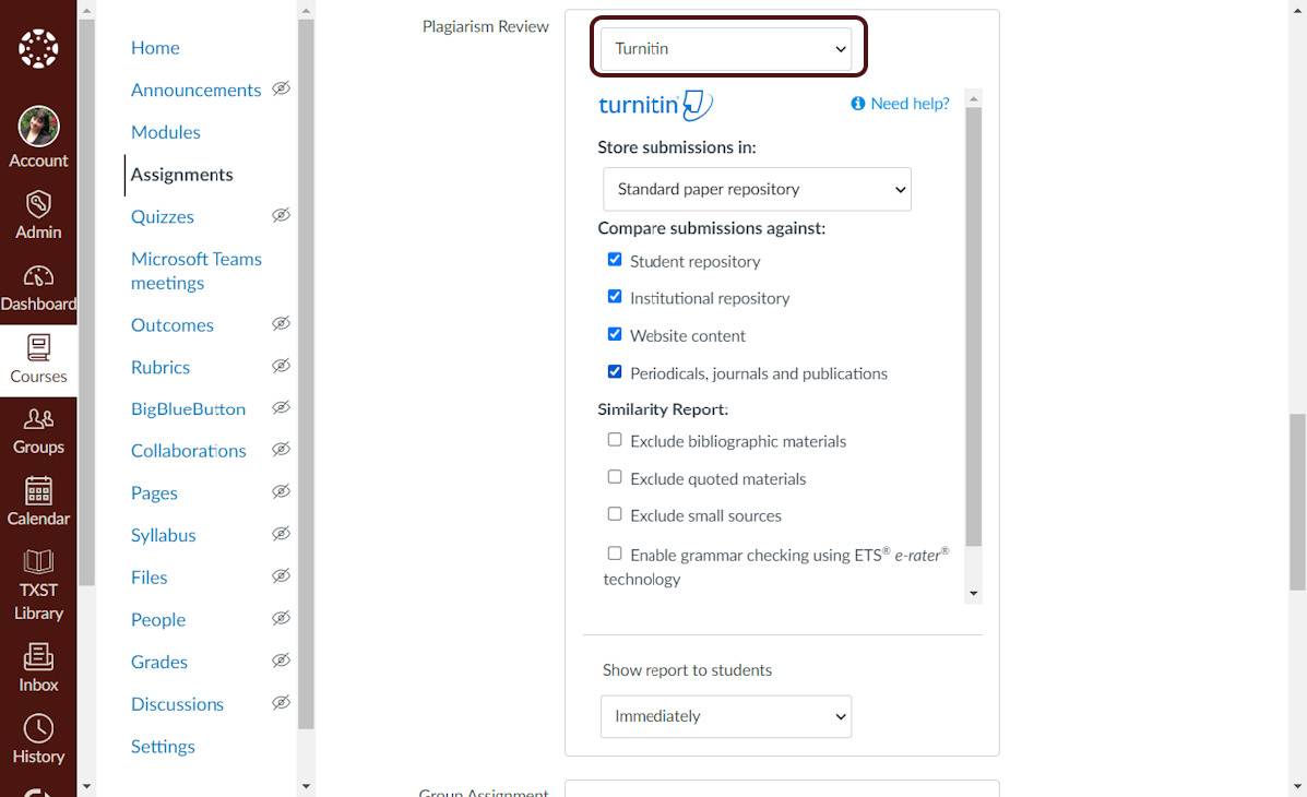 at the top select turnitin