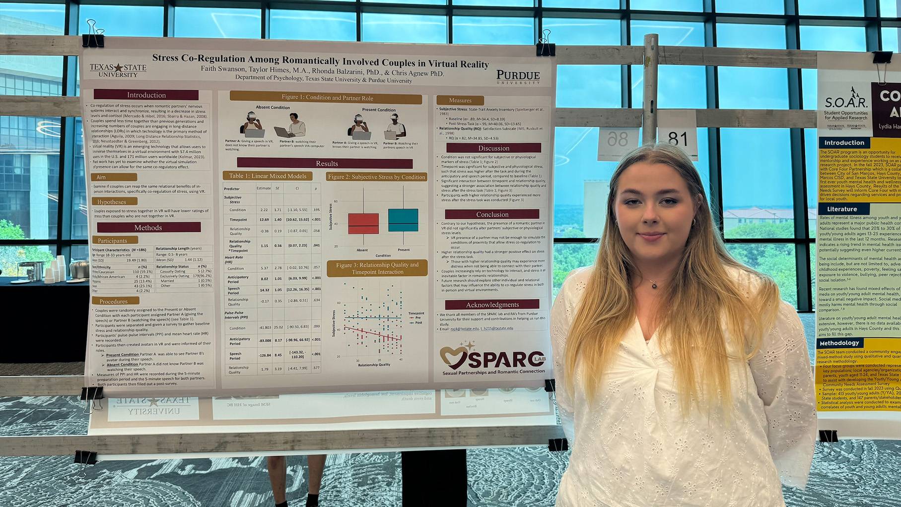 Faith Swanson poses for a photo in front of her research poster at the 18th annual Undergraduate Research Conference.