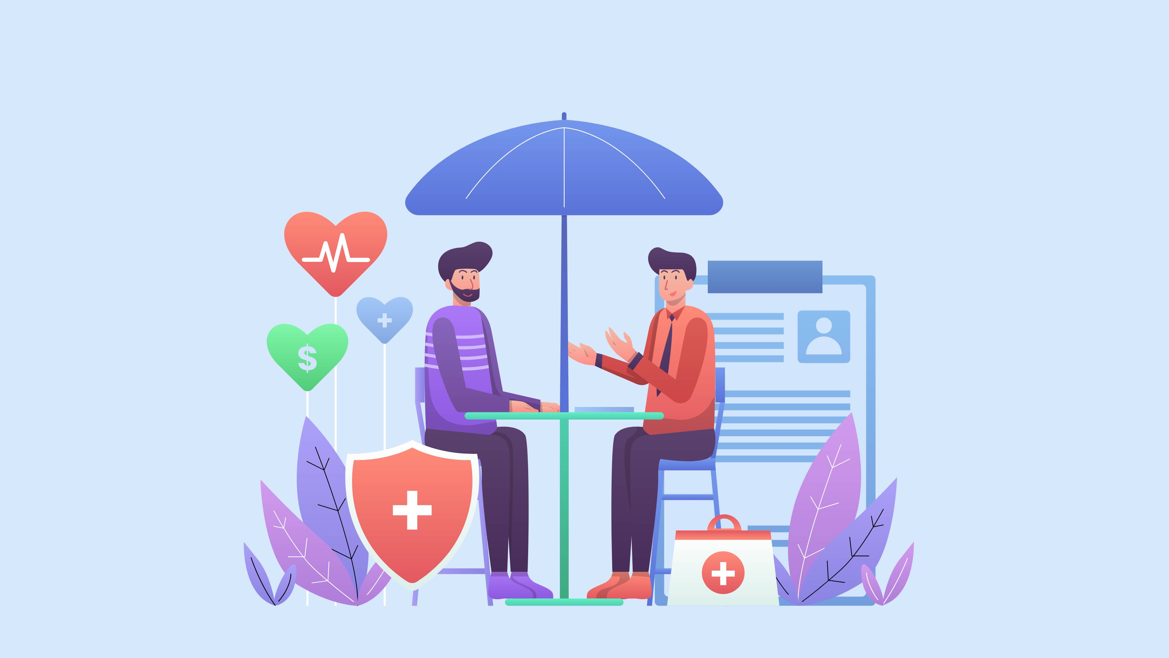 Illustration of two people talking at a table