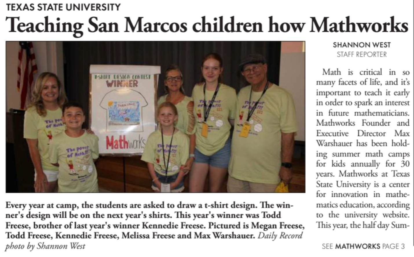 San Marcos Record Article