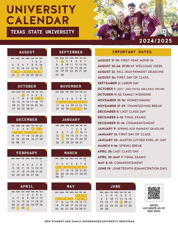 2024 - 2025 Parent and Family Calendar - Texas State University