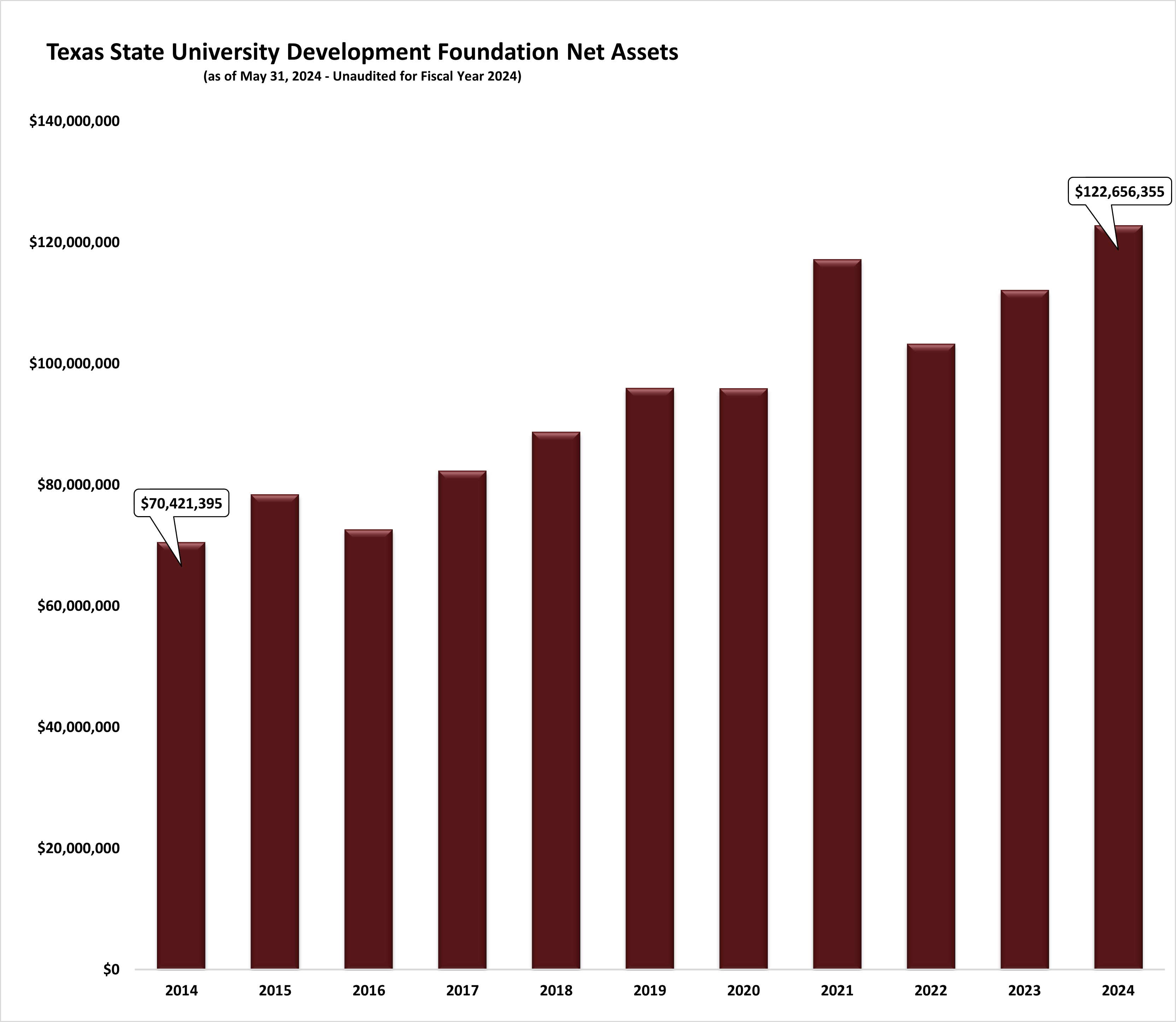 Bar graph showing net assets for Development Foundation