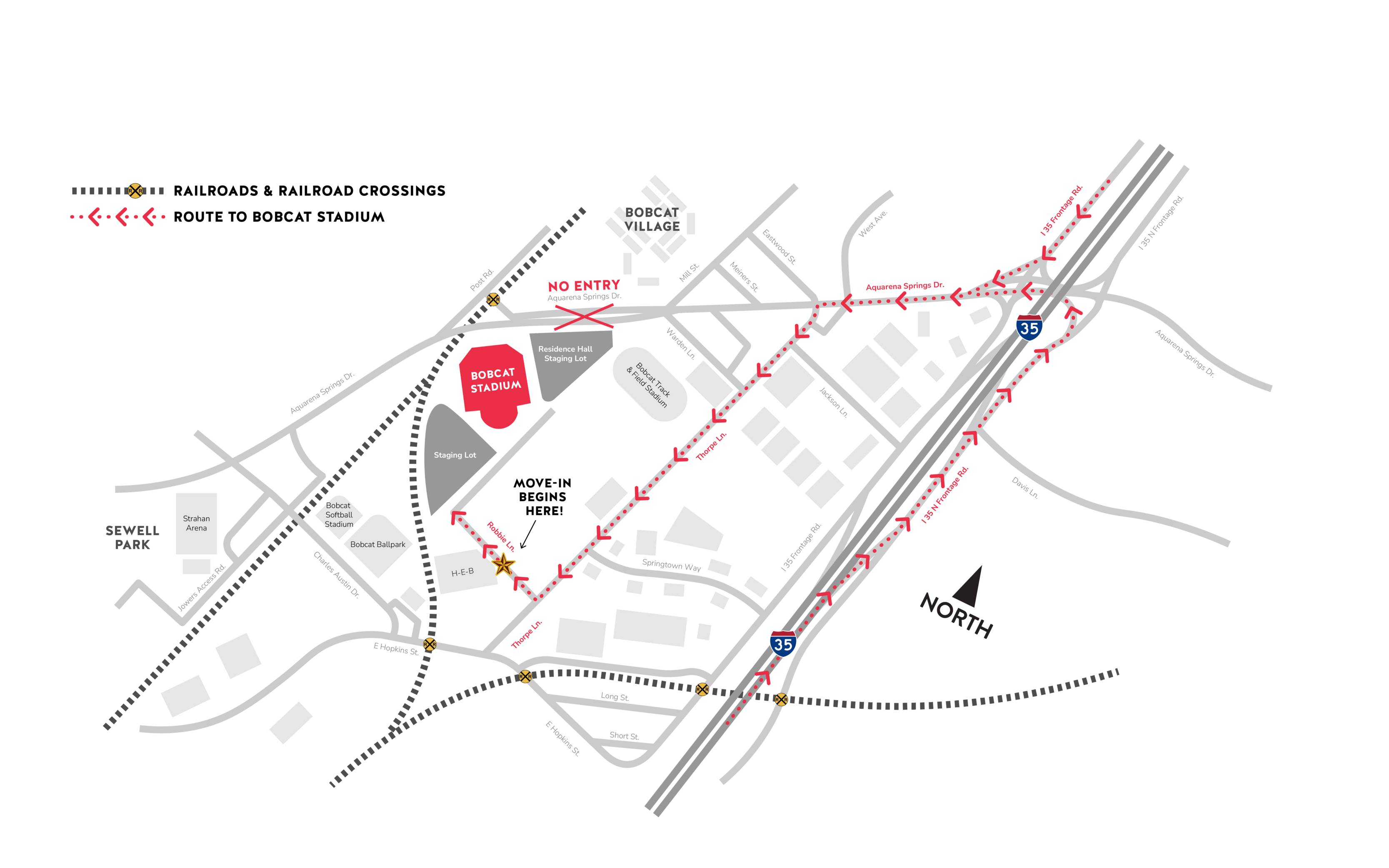 Bobcat stadium entry via robbie ln